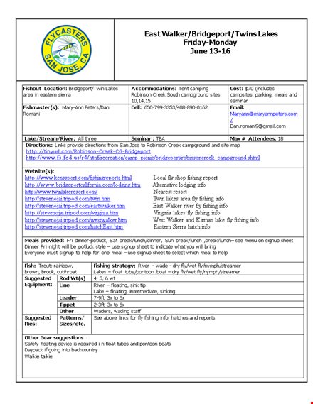 potluck sign up sheet - signup for bridgeport lakes fishing template