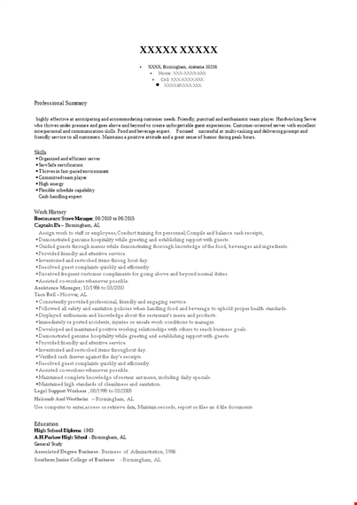 restaurant store manager resume template