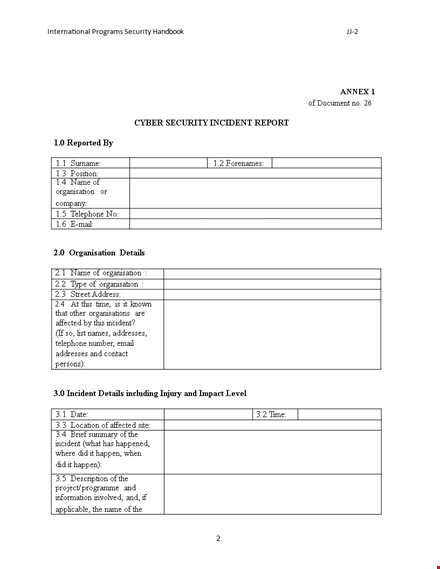 international incident report template | secure information reporting template