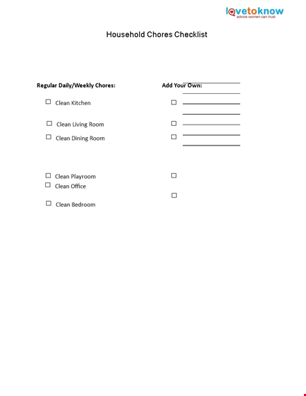weekly household chore checklist template - simplify your cleaning and household chores template