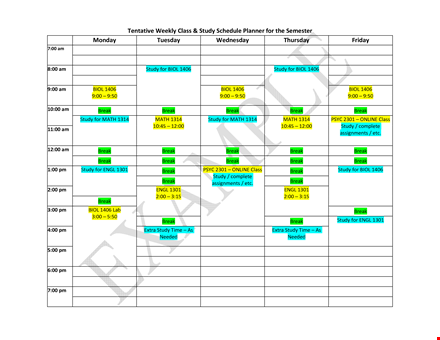create an effective class schedule: study, breaks, and more template