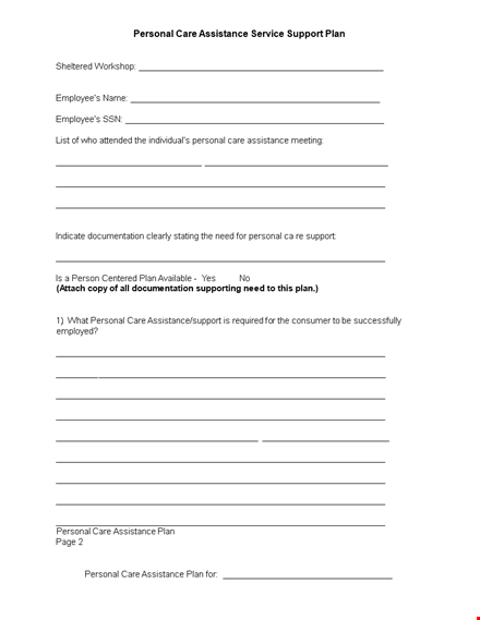 personal care support plan template - personal assistance & care planning template