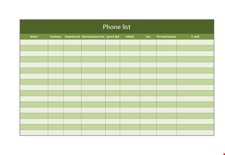 download contact list template - organize contacts by surname, department & phone template