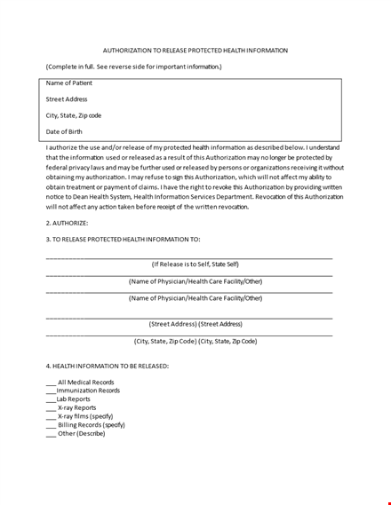 authorize medical release form | protect your health information template