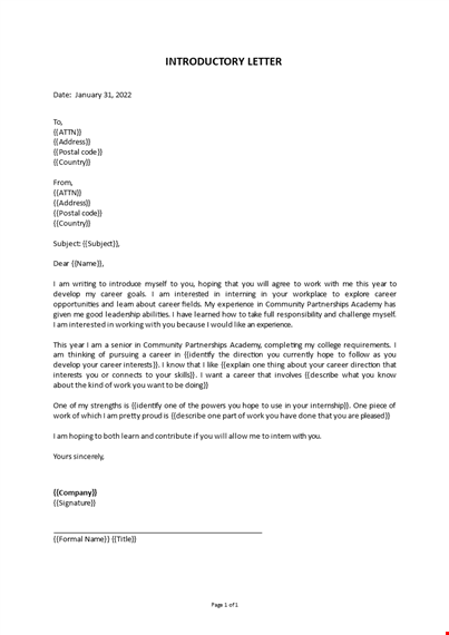 introductory letter template template