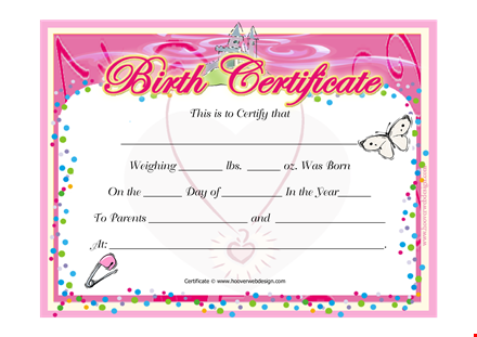 printable cute baby girl birth certificate template pdf template
