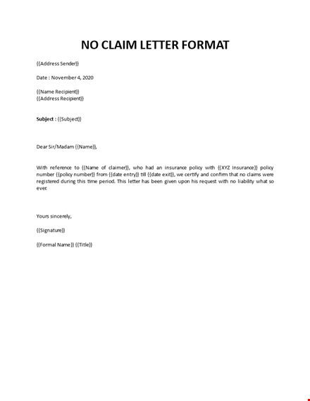 no claim letter template