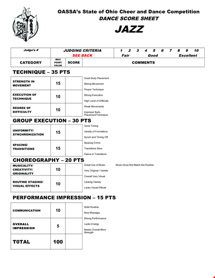dance score sheet template template