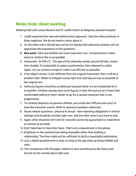 client meeting notes template template