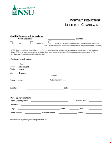 salary deduction letter template - manage payroll deductions with ease template