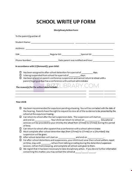 school write up form template