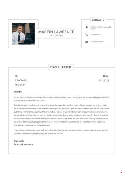 teacher resume cover letter template