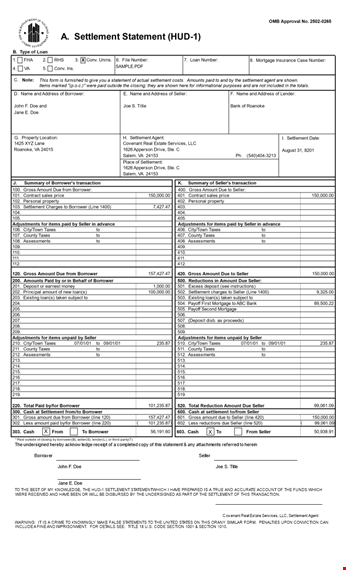 example of loan settlement statement - insurance and title included template
