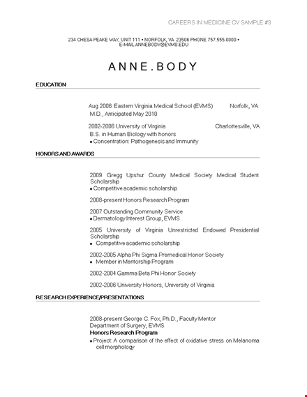 example of medical curriculum vitae template