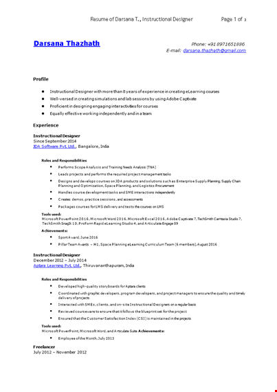 instructional designer resume template