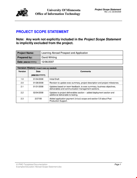 project scope statement example | define project abroad template