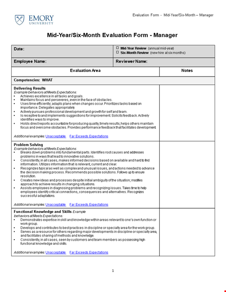 six month employee evaluation form template
