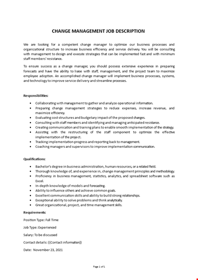 change management job description template