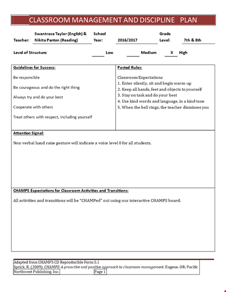 effective classroom management plan for teachers to enhance student engagement and learning template