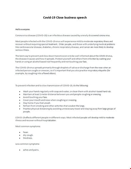 covid 19 speech template