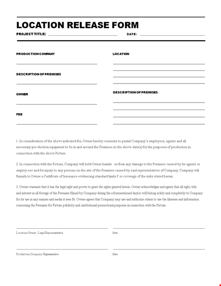 location release form for company owners and pictures on premises template