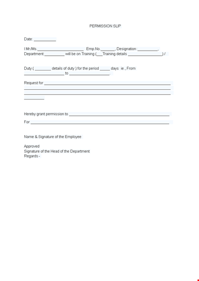 get training permission slip | complete department details template