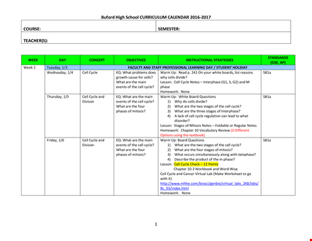 high school teacher | lesson plans for the semester template