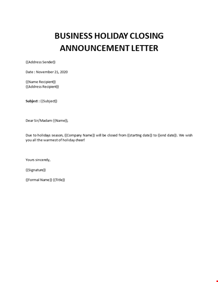 holiday closing notice sample template
