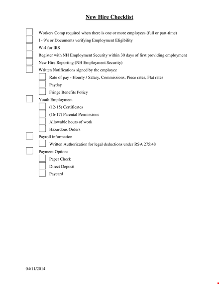 new hire checklist template template