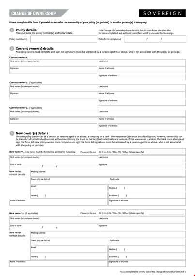 transfer of ownership letter template - policy, owner, signature template