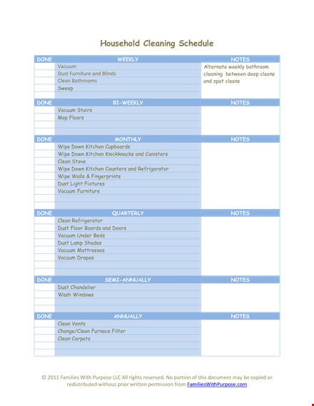 house cleaning schedule template template