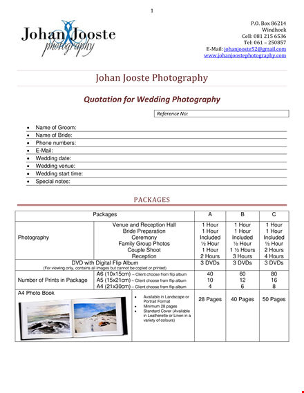 sample photographic quotation template