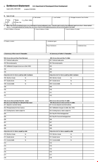 real estate settlement statement example template