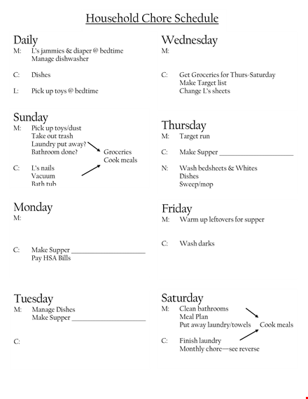 household chore schedule template template