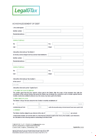 iou template - create a secure payment agreement | free sample - shall address debtor and creditor template