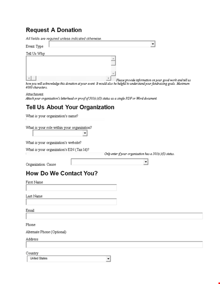 get donation support for your organization | request a donation form template