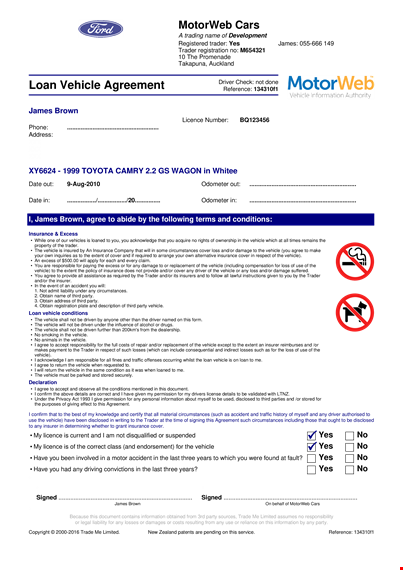 vehicle loan agreement form template