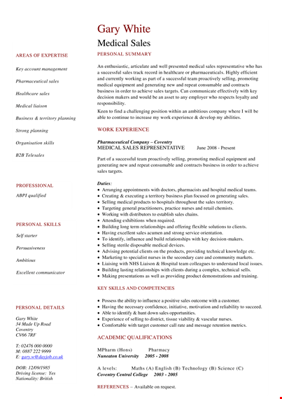 healthcare sales representative resume - personal medical selling techniques for sales template