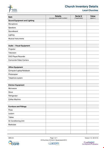 equipment inventory template