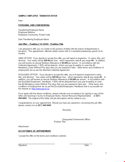 employee transfer offer letter template template