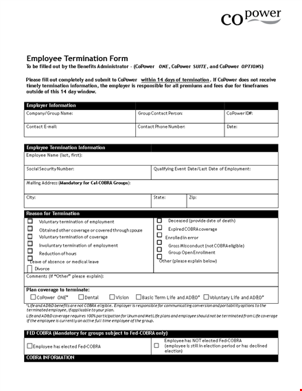 printable employee termination form template