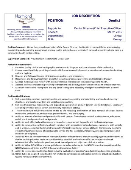 dentist director job description template