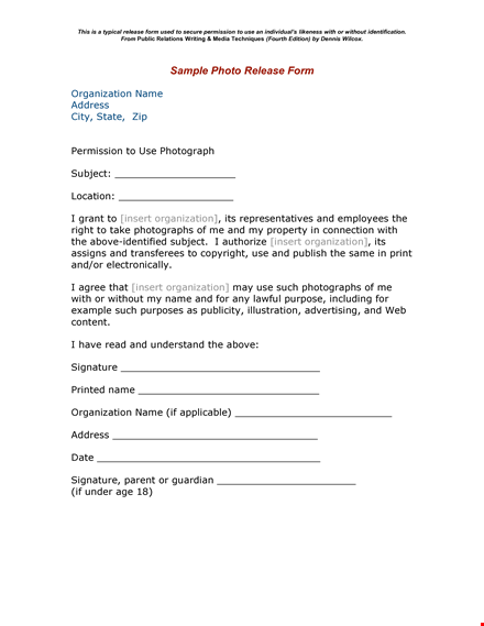 photo release form template template