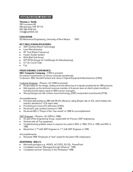 sample engineering student resume template