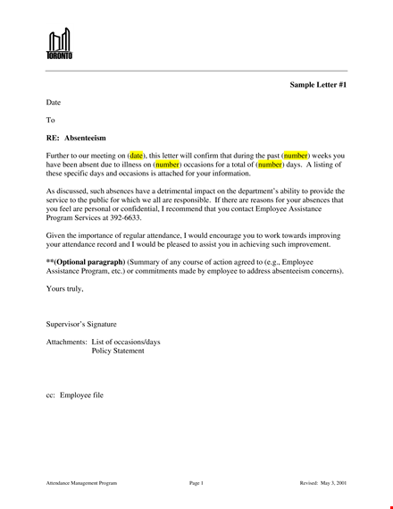 employee absence warning program | track and reduce absenteeism template