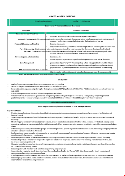 chartered accountant resume format: financial accounts and statements preparation | statutory template