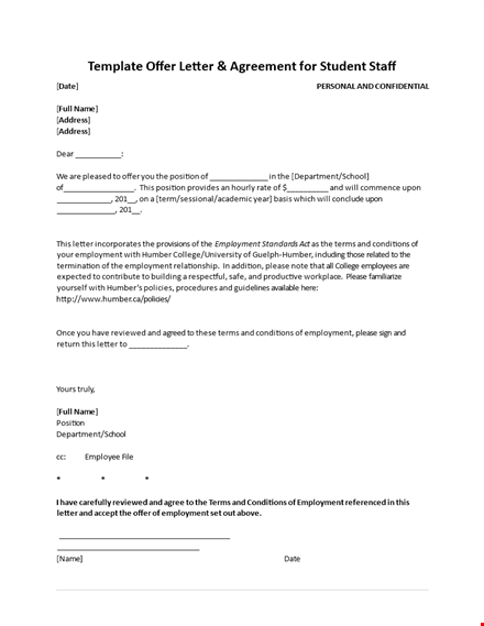 employment offer letter for new role template