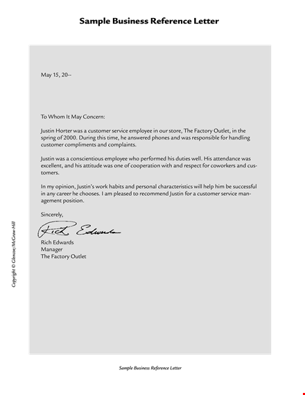 sample business reference letter for justin - formal customer reference template