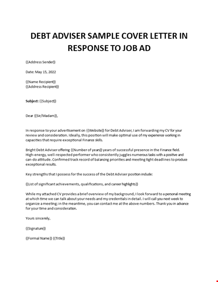 debt adviser sample cover letter template