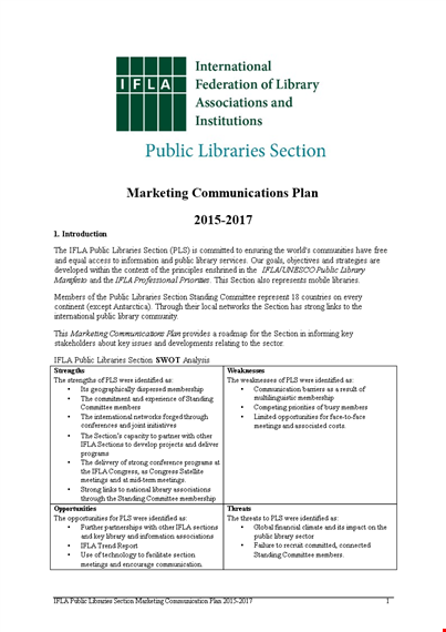marketing communication plan sample template